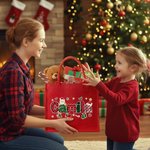 Personalised Santa Claus Christmas Theme Alphabet Large Jute Tote Bag with Name Christmas Festival Party Gift for Kids Family Friends