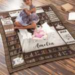 Personalised Bookshelf Cartoon Character Soft Throw Blanket with Name Home Decor Birthday Gift for Book Lovers