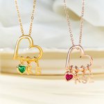 Personalized Heart Birthstone Family Necklace with 1-6 Initial Christmas Valentine's Day Gift for Grandma Mom Woman