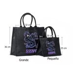 Bolso tote personalizado de yute con diseño adorable de bruja de dibujos animados lazo e inicial regalo de fiesta de Halloween para niñas y mujeres