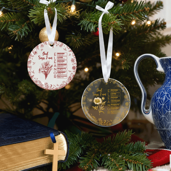 Henkilökohtainen Toile De Jouy Syntymä Kukka Raamattu Luku Koriste nimellä Tree Decor Kaste Syntymäpäivä Joululahja kristityille