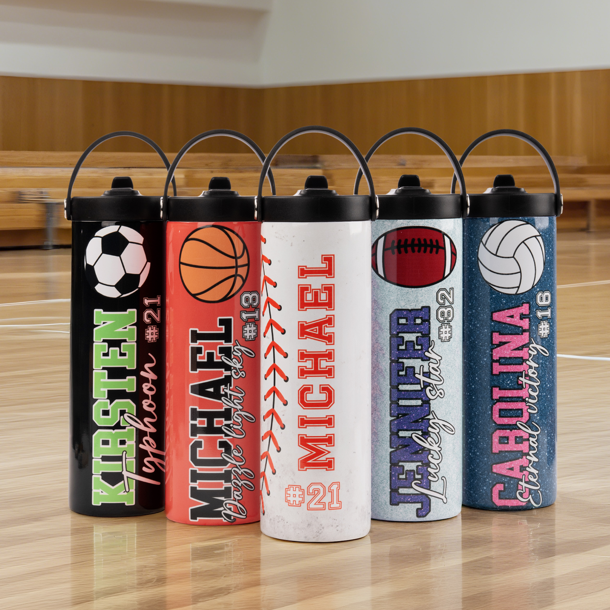 Bouteille d'eau isotherme personnalisée avec paille pliante et poignée Cadeau d'anniversaire et de compétition pour les amoureux du ballon.