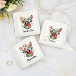 Personalized Ceramic Faux Glitter Christmas Elk Square Trinket Jewellery Dish with Name Christmas Gift for Women Girls
