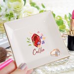 Personalised Birthstone Ceramic Square Trinket Jewellery Dish with Name Birthday Wedding Engagement Gift for Girls Women
