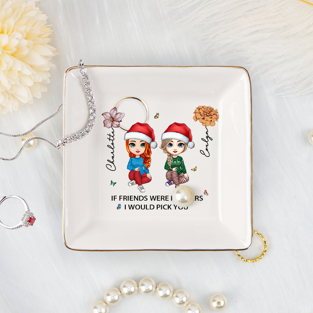 Personalizzato personaggio dei cartoni animati nascita fiore design quadrato ceramica Trinket gioielli piatto con nome Natale amicizia regalo per le d