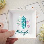 Personalised Birthstone Ceramic Square Trinket Jewellery Dish with Name Birthday Wedding Engagement Gift for Girls Women