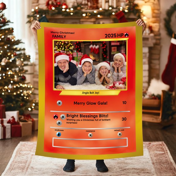 Personalized Cute Pokepet Card Soft Throw Blanket with Photo and Name Home Decor Father's Day Christmas Birthday Gift for Family Couple