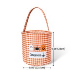Personalised Witch Hat Spooky Ghost Gingham Canvas Trick or Treat Bag with Embroidered Applique Patterns and Name Halloween Gift for Girls Boys