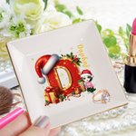 Personalized Santa Hat Initial Cartoon Character Ceramic Trinket Jewelry Dish with Name  Birthday Christmas Gift for Women
