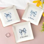 Personlig blå rosett fyrkantig rund keramisk smyckesskål med namn heminredning födelsedag årsdag present till kvinnor smyckesentusiaster