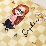 Personalisierte Schachbrettmuster Cartoon-Figur Kosmetiktasche aus PU-Leder mit Geburtslume Namen Reisezubehör Geburtstag Geschenk für Damen Mädchen