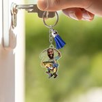 Personalised Face Photo Cartoon Fishing Design Acrylic Keychain with Tassel Father's Day Birthday Gift for Fishing Enthusiasts Men