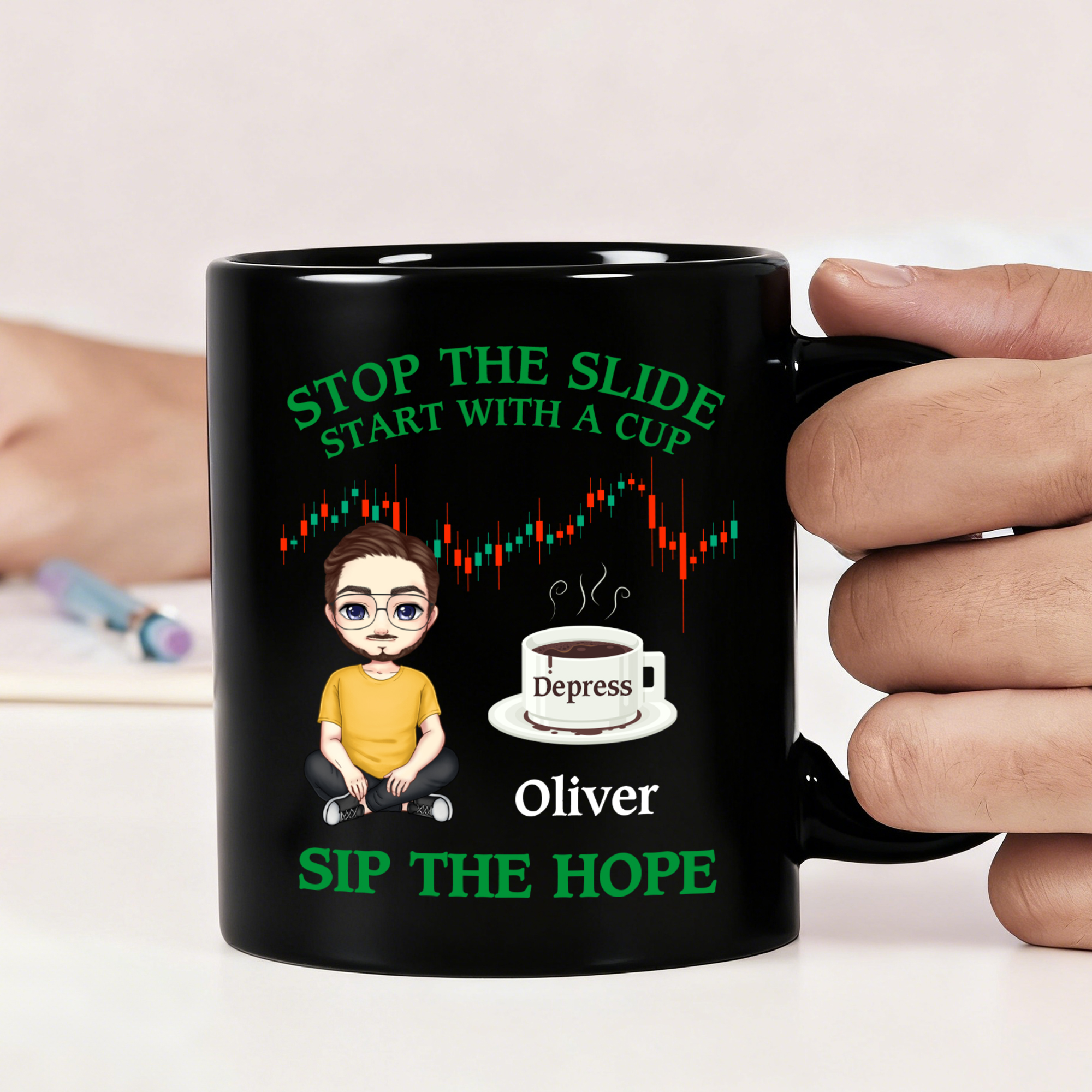 Tasse à café personnalisée en céramique avec nom, anniversaire, cadeau pour homme, investisseur en bourse.