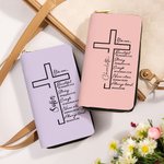 Personalized Bible Cross Portable PU Leather Wallet with Name Birthday Anniversary Christening Christmas Gift for Women Christian