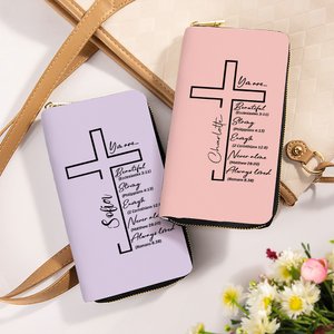 Personalised Bible Cross Portable PU Leather Wallet with Name Birthday Anniversary Christening Christmas Gift for Women Christian