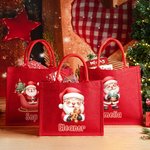 Personalized Cute Santa Character Large Red Jute Tote Bag with Name Daily Use Christmas Party Gift for Family Friends