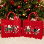Personalised Santa Claus Christmas Theme Alphabet Large Jute Tote Bag with Name Christmas Festival Party Gift for Kids Family Friends