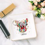Personalized Ceramic Faux Glitter Christmas Elk Square Trinket Jewellery Dish with Name Christmas Gift for Women Girls