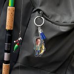 Personalised Face Photo Cartoon Fishing Design Acrylic Keychain with Tassel Father's Day Birthday Gift for Fishing Enthusiasts Men