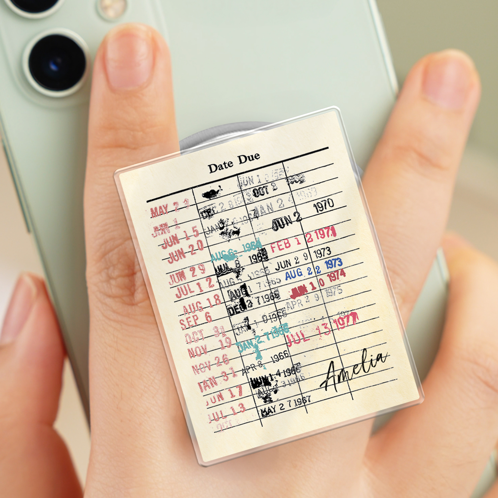 Carte de bibliothèque personnalisée en acrylique poignée magnétique pour téléphone portable Accessoires pour téléphone portable Cadeau d'anniversaire pour les rats de bibliothèque