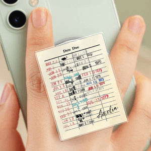 Personalised Retro Library Card Acrylic Name Magnetic Phone Grip Mobile Phone Accessories Birthday Gift for Bookworms