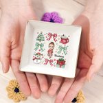 Personalised Christmas Bow Snowman Cartoon Square Trinket Jewellery Dish with Name Festival Home Decor Christmas Wedding Gift for Women Girls