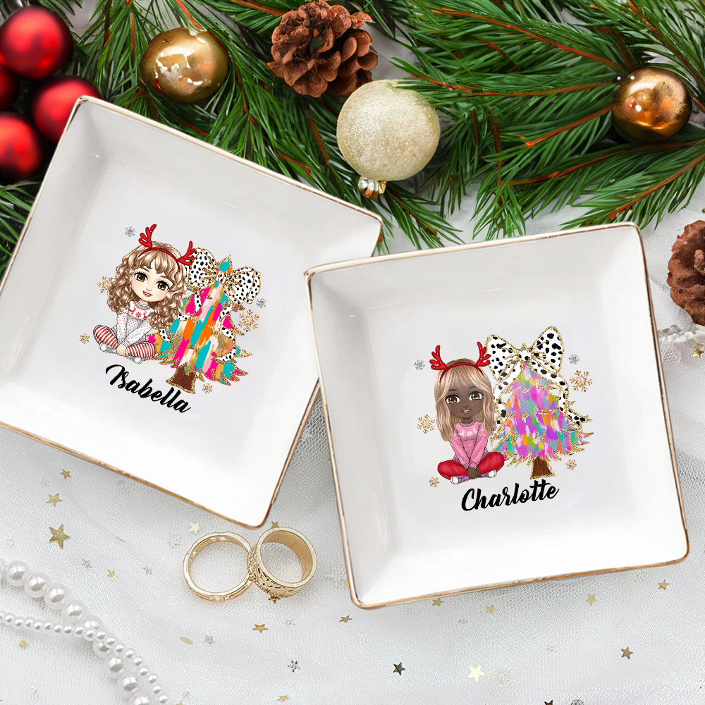 Plat à bijoux carré avec nom Cadeau de Noël pour les femmes