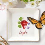 Personalised Birthstone Ceramic Square Trinket Jewellery Dish with Name Birthday Wedding Engagement Gift for Girls Women
