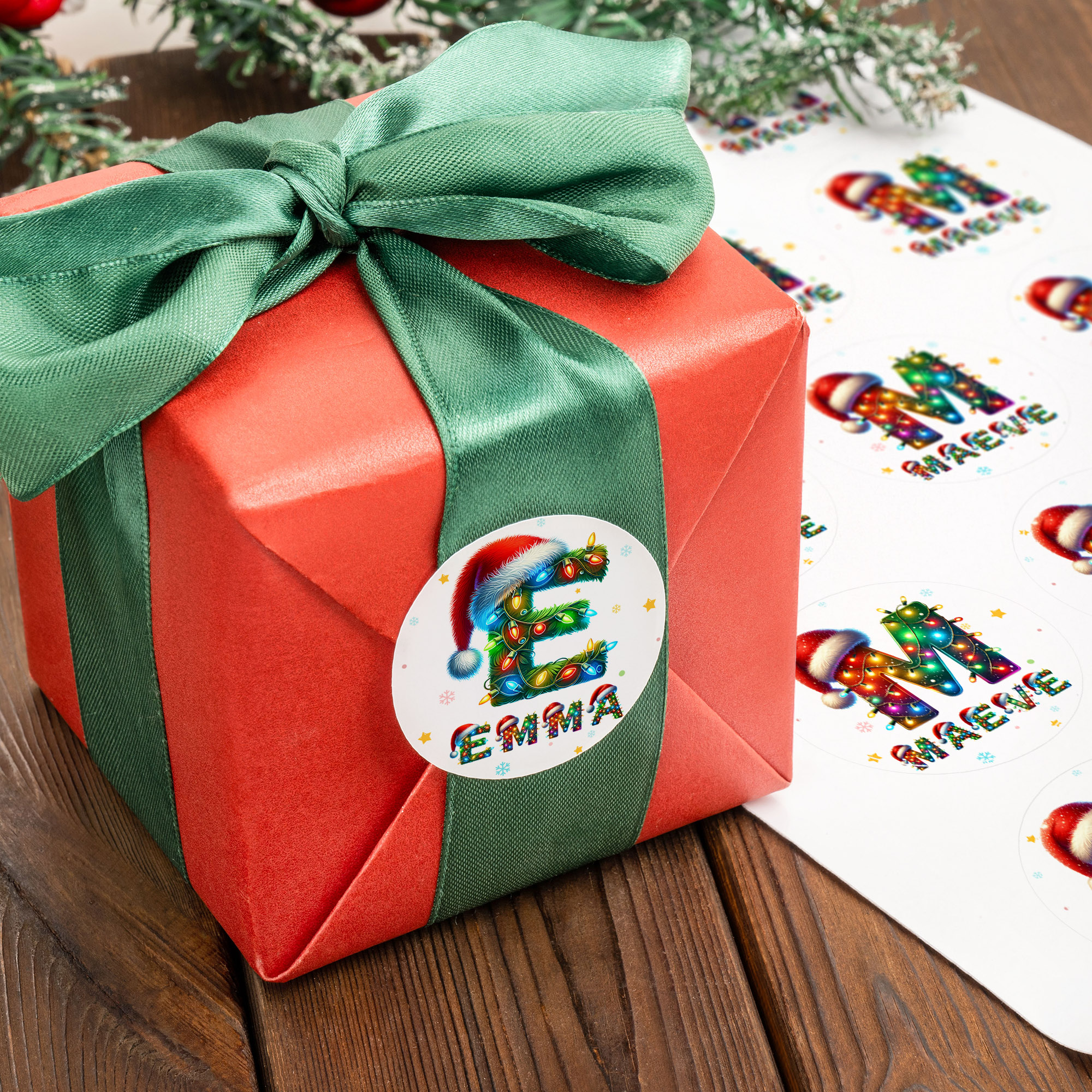 Chapeau de Père Noël Personnalisé Autocollant imperméable avec Initiale du Nom Décoration de Noël Cadeau de Fête pour la Famille Enfants