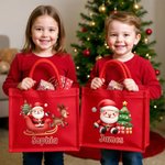 Personalized Cute Santa Character Large Red Jute Tote Bag with Name Daily Use Christmas Party Gift for Family Friends