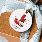 Personalized Santa Claus Initial Ceramic Ornament with Name and Year Home Decor Christmas Gift for  Family Friend