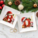 Personalized Santa Hat Initial Cartoon Character Ceramic Trinket Jewelry Dish with Name  Birthday Christmas Gift for Women