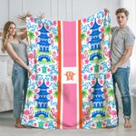 Chinoiserie floral personalizado suave manta con monograma decoración del hogar regalo de cumpleaños para las mujeres