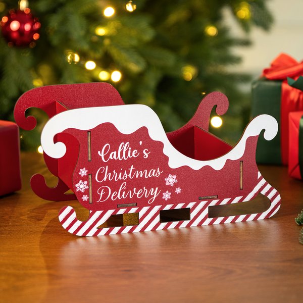 Personalized Santa Sleigh Wooden Gift Storage Box with Name Home Decor Christmas Party Favors for Kid Family Friend