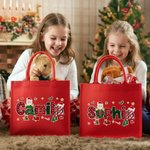 Personalised Santa Claus Christmas Theme Alphabet Large Jute Tote Bag with Name Christmas Festival Party Gift for Kids Family Friends
