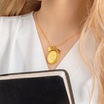 Personalized  Birthstone Photo Locket Necklace with Cross or Initial Charm Dainty Jewelry Birthday Christian Gift for Women