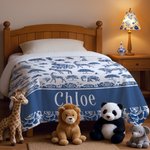 Toile De Jouy personalizada Cebra Jirafa Animales salvajes Suave manta con nombre Decoración para el hogar Cumpleaños Regalo de Navidad para la familia Kid