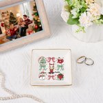 Personalised Christmas Bow Snowman Cartoon Square Trinket Jewellery Dish with Name Festival Home Decor Christmas Wedding Gift for Women Girls