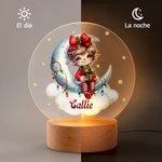 Luz nocturna LED personalizada con nombre y base de madera decoración para habitación regalo de Navidad para bebés y niños