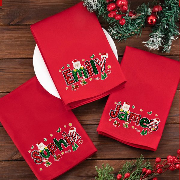 Personalizzato Babbo Natale Elemento Alfabeto 100% cotone rosso Tovagliolo con nome Party Table Decor Regalo di Natale per gli amici della famiglia