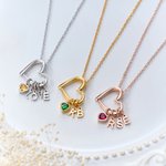 Personalized Heart Birthstone Family Necklace with 1-6 Initial Christmas Valentine's Day Gift for Grandma Mom Woman