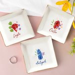 Personalised Birthstone Ceramic Square Trinket Jewellery Dish with Name Birthday Wedding Engagement Gift for Girls Women