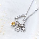 Personalized Heart Birthstone Family Necklace with 1-6 Initial Christmas Valentine's Day Gift for Grandma Mom Woman