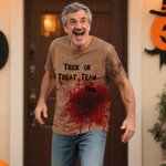 Personalized Horror Bloody Printed Soft Funny Men's T-shirt with Name and Text Trick or Treat Spooky Season Halloween Gift for Men