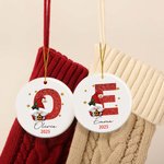 Personalized Santa Claus Initial Ceramic Ornament with Name and Year Home Decor Christmas Gift for  Family Friend