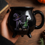 Henkilökohtainen Taikapata ja noitahattu Glitter Initial Musta Cauldron Keraaminen kahvimuki nimellä Karkki tai Hemmottele Halloween Party Lahja Naisille Lapset