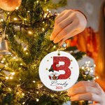 Personalized Santa Claus Initial Ceramic Ornament with Name and Year Home Decor Christmas Gift for  Family Friend