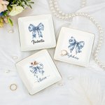 Personlig blå rosett fyrkantig rund keramisk smyckesskål med namn heminredning födelsedag årsdag present till kvinnor smyckesentusiaster