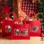 Personalised Santa Claus Christmas Theme Alphabet Large Jute Tote Bag with Name Christmas Festival Party Gift for Kids Family Friends