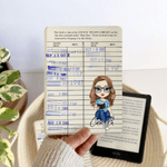 Personalised Cartoon Character Retro Library Card Portable Kindle Case with Name and Hand Strap Christmas Birthday Gift for Book Lovers Bookworms